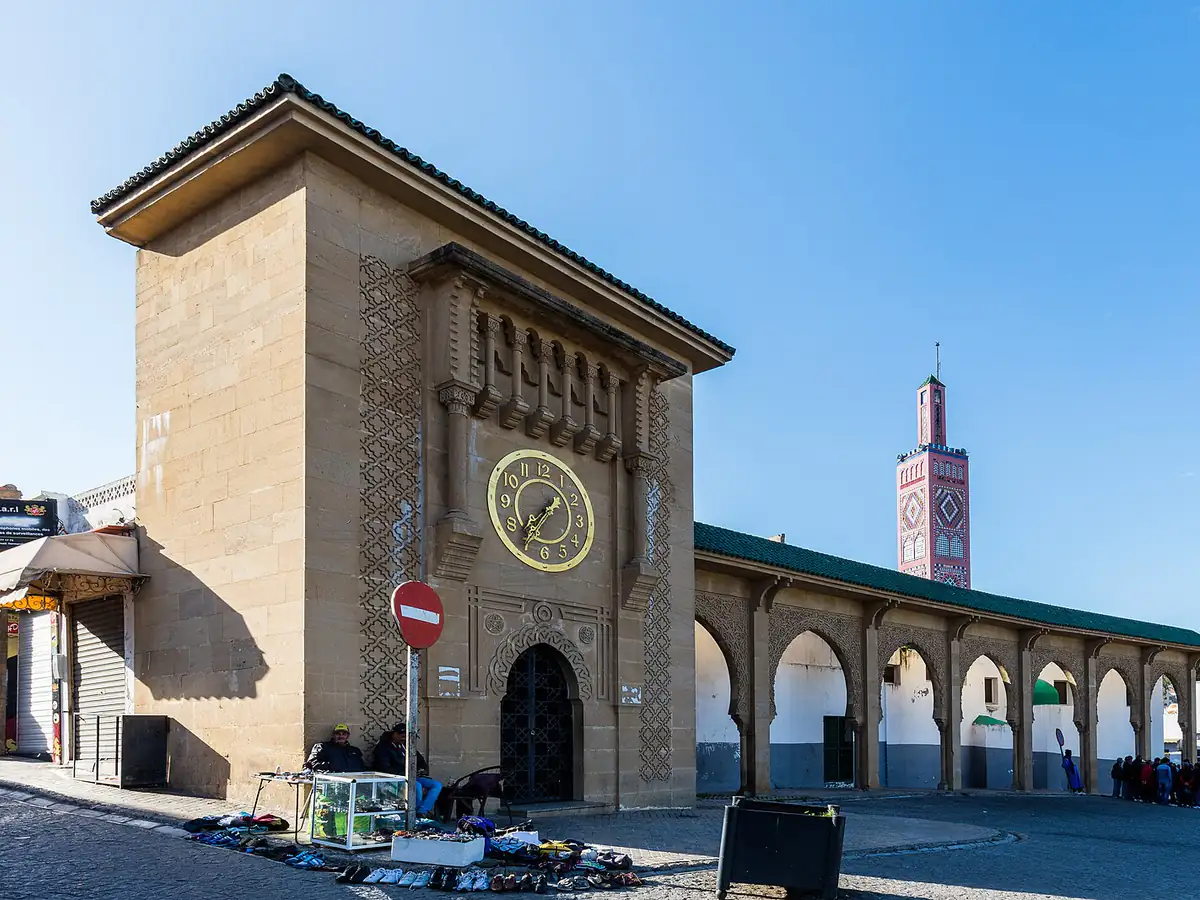 The Grand Socco square in Tangier with the medina gate and the Mendoubia gardens
